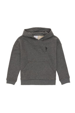 Erkek _ocuk Antrasit Melanj Basic Kap__onlu Sweatshirt