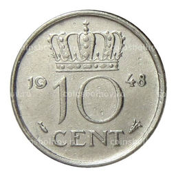 Монета 10 центов 1948 года Нидерланды