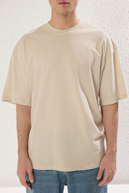 TRENDYOL MAN Kahverengi Oversize/Genis Kesim Dokulu Basic %100 Pamuklu Tok Kumas T-shirt TMNSS25TS00058 - Trendyolmilla фото 5