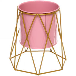 Кашпо металлическое "Vesna-Глория" 13,5см на металлической подставке,цвет розовый