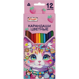Карандаши цветные Комус Класс Kitty stickers 12 цв, 3мм, трехгранные, дер  фото 2