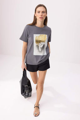 Antrasit Regular/Normal Kal?p K?sa Kollu Varak Bask?l? %100 Pamuk Orme T-shirt TWOSS26TS00073 - Trendyolmilla фото 2