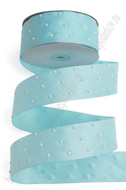 Лента репсовая с жемчужными полубусинами 3,8 см*20 ярд (SF-7027) голубой №11