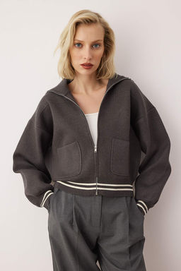 Lacivert Premium Iplik/Ozel Iplik Fermuarl? Mont Gorunumlu Triko H?rka TWOAW26HI00133 - Trendyolmilla фото 5