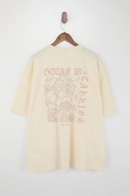 TRENDYOL MAN Buyuk Beden Lacivert Oversize/Genis Kesim Kabar?k Yaz? Bask?l? %100 Pamuklu T-shirt TMNSS25BF00018 - Trendyolmilla фото 6