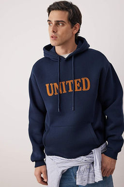 Lacivert Oversize/ Geni_ Kesim Aplike Nak__l_ Sweatshirt TMNAW26SW00056
