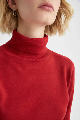 Очень мягкий красный свитер с водолазкой и кашемировым фактурным рисунком - Defacto фото 5