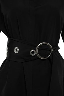 Siyah Kemerli Toka Detayl? Pamuklu Dokuma Gomlek TWOAW20GO0099