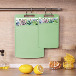 Цена за 2 шт. Доска разделочная "Бергамо" прямоугольная 260x155x3,5мм с декором (зеленый) 222132418/08