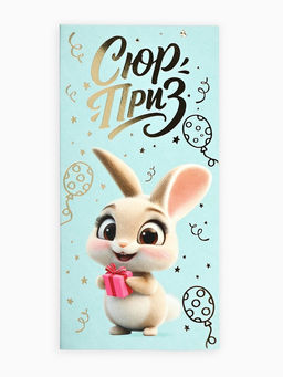 Цена за 10 шт. Конверт для денег «Сюрприз», зайчик, тиснение, 16.5×8 см