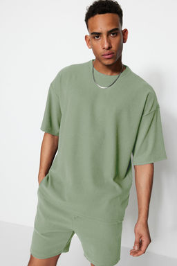 TRENDYOL MAN Kahverengi Premium Oversize Bisiklet Yaka K?sa Kol Dokulu K?r?smaz Ottoman T-Shirt TMNSS23TS00081 - Trendyolmilla фото 31