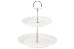 Подставка для пирожных, 16х21/23 см, 2 яруса, фарфор P/металл, белая, Бусины, Tiffany White