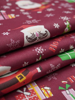 Сатин "Веселый Санта" цв.бордово-свекольный, ш.1.6м, хлопок-100%, 110гр/м.кв