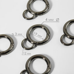 Кольцо-карабин, 37 мм, d=42/30 мм, толщина-4 мм, с креплением 20×5 мм, 5 шт., цвет чёрный никель