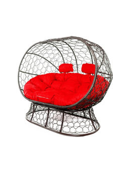 Диван садовый «Лежебока», 176×113×95 см, с искусственным ротангом, коричневый, с красной подушкой