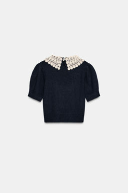 SHORT SLEEVE CROCHET KNIT JUMPER - Zara фото 6
