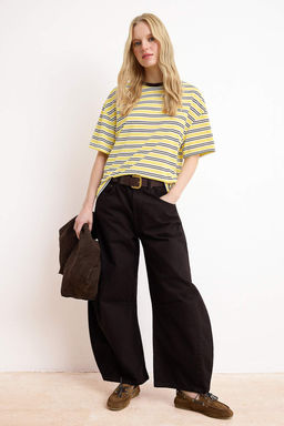 Pembe Cizgili Boxy Dusuk Kol K?sa Kollu Tok %100 Pamuk Orme T-Shirt TWOSS26TS00023 - Trendyolmilla фото 6