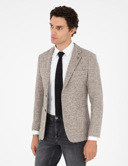 Бежевая приталенная фланелевая куртка из шерстяной и шелковой смеси