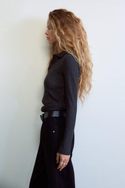 CABLE-KNIT POLO TOP - Zara фото 4