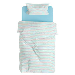 Постельное белье, комплект 1,5 спальный "Зигзаг удачи"/"Бирюзовый", 3 предмета: пододеяльник 145х215см, простыня 150х215см, наволочка 50х70см с клапаном-запахом, перкаль 110г/м2, хлопок 100%, упаковка "классическая" 32х41х2,5см, "Домашняя мода" (Росс