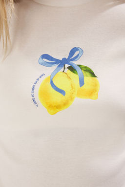 TRENDYOLMILLA Ekru Bask?l? Fitted/Vucuda Oturan Orme T-shirt TWOSS25TS00108  фото 9