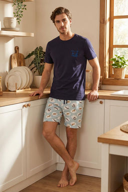 TRENDYOL MAN Lacivert Regular Fit Kopek Desenli Orme Sortlu Pijama Tak?m? TMNSS25PT00010 - Trendyolmilla фото 10