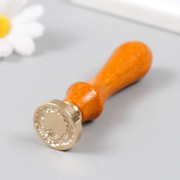 Печать для сургуча с деревянной ручкой «Венок с цветком», 9×2.5×2.5 см