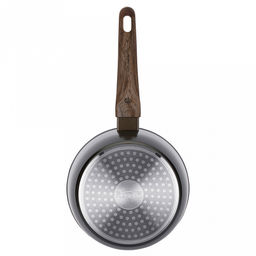 Ковш с двухслойным антипригарным покрытием "Moderno" 1,3л, д16см, h8см, s2,6мм, дно s3,1мм, стеклянная крышка, бакелитовая ручка с покрытием "soft-touch", имитирующим текстуру дерева, "Regent", цветная коробка (Китай) Подходит для всех видов плит, в