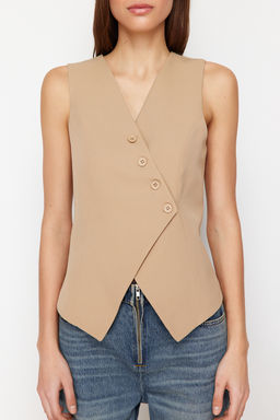 TRENDYOLMILLA Siyah Regular Onu Asimetrik Dugmeli Dokuma Yelek TWOSS24YE00007 фото 4