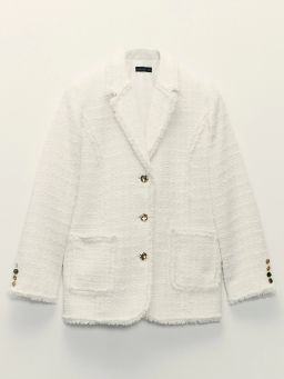 Однобортный жакет с бахромой из твида / Zarina фото 7