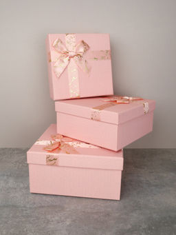 Коробка подарочная квадратная 3 штуки 19х19 см / 3403-7 /уп 36/розовая - ГалеонТрейд фото 3