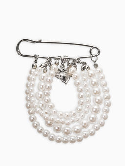 Булавка «Жемчужная россыпь», 6.5 см, d подвесок=5+6+8 см, белая в серебре