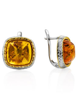 Стильные серьги с позолотой, украшенные натуральным янтарём Анатолия