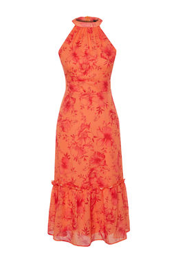 TRENDYOLMILLA Lacivert Cicek Desenli A Kesim Halter Yaka Astarl? Midi Dokuma Elbise TWOSS19LJ0200  фото 7
