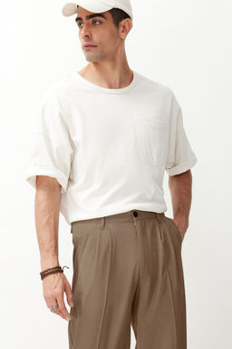 Bej Pileli Klasik Baggy Fit Kumas Pantolon TMNSS24PL00024