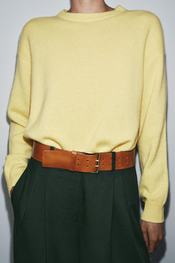 LEATHER BELT WITH SQUARE BUCKLE