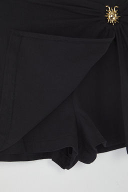 Trendyolmilla Siyah Dokuma 100% Pamuk Aksesuar Ve Y?rtmac Detayl? Plaj Etek Sort TBESS25SR00018 фото 7