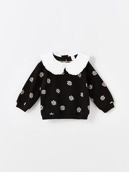 Bebe Yaka Uzun Kollu ?i?ekli K?z Bebek Sweatshirt