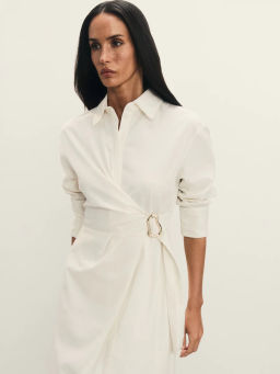 Платье из льна и хлопка с декоративной пряжкой / Zarina  фото 4