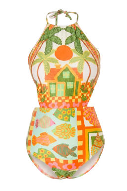 Tropikal Desenli Halter Yaka Kapl_ Cut Out Detayl_ Regular Mayokini TBESS26MY00012 - Trendyolmilla фото 4