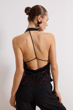 Murdum Degaje Yaka Pul Payetli Party Bluz TPRSS26BZ00004