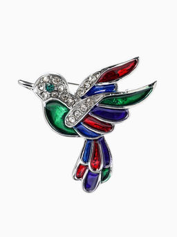 Брошь «Птица» голубка, цветная в серебре