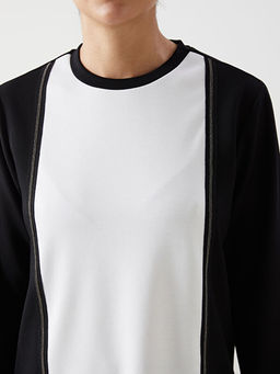 Bisiklet Yaka Renk Bloklu Kad?n Sweatshirt Tunik