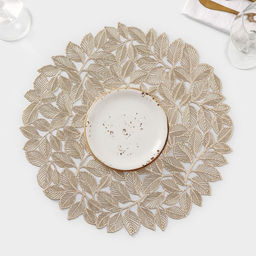 Цена за 12 шт. Салфетка сервировочная на стол Доляна Листья, ПВХ, 3838 см, цвет золото  фото 3