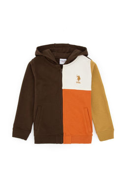 Erkek _ocuk Kahverengi Fermuarl_ Kap__onlu Sweatshirt
