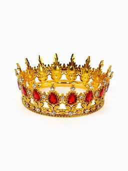 Корона топпер для торта, золотая с красными камнями