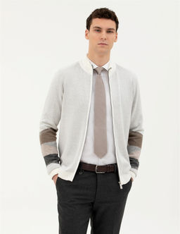Ekru Slim Fit Fermuarl_ Triko H_rka