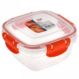 Контейнер для продуктов пластмассовый Мастер 0,5л, 12х12х6,5см, квадратный, с клипсами, воздухонепроницаемый (герметичный), съемный силиконовый уплотнитель, подходит для СВЧ, цвета микс (Россия)