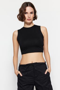 Siyah-Beyaz 2li Paket Kolsuz Crop Pamuklu Esnek Orme Atlet TWOSS23AL00010