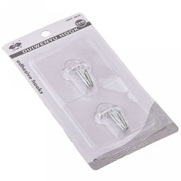 Крючок съемный многоразовый "Переставной" прозрачная основа ПВХ, металлический крючок, 2 штуки, 5,8х5,8х2,3см, в блистере (Китай)
